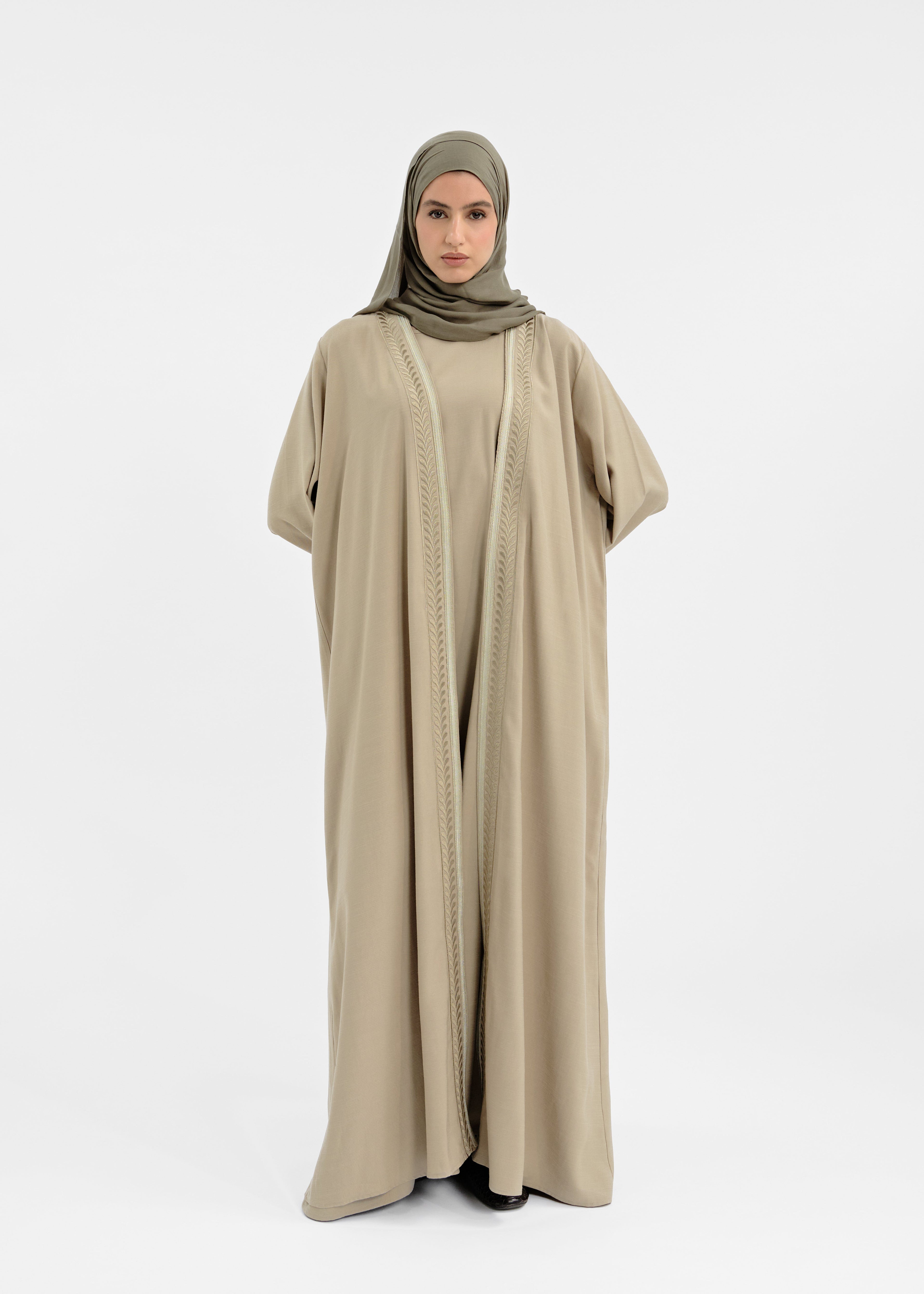 Abaya set safsaf kaki