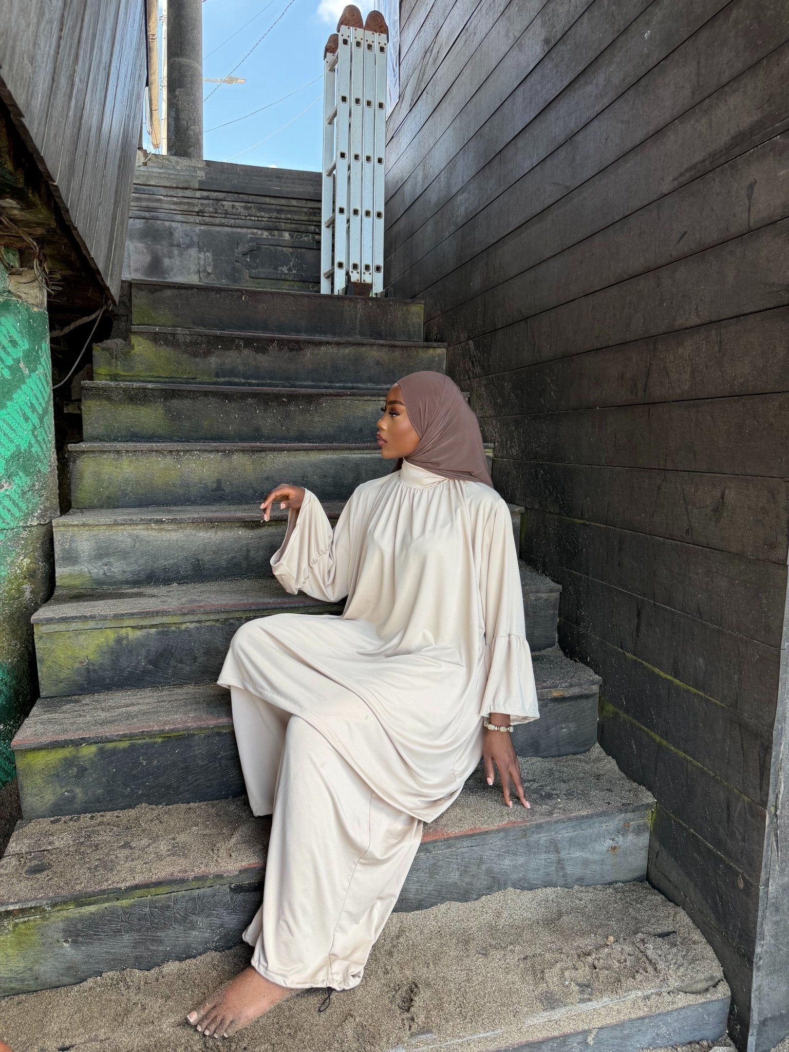 Ensemble de plage Houda Premium Beige + Hijab