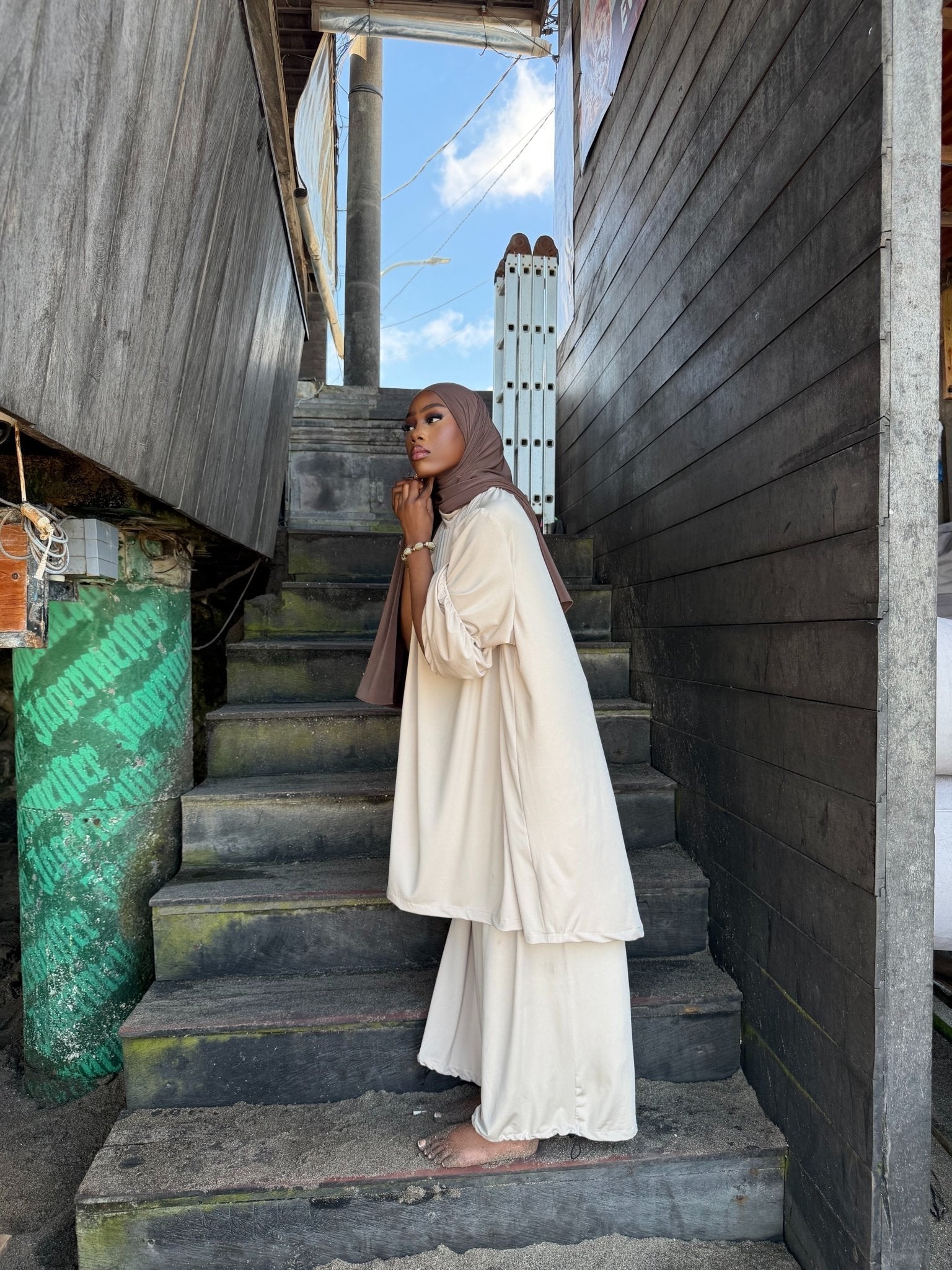 Ensemble de plage Houda Premium Beige + Hijab