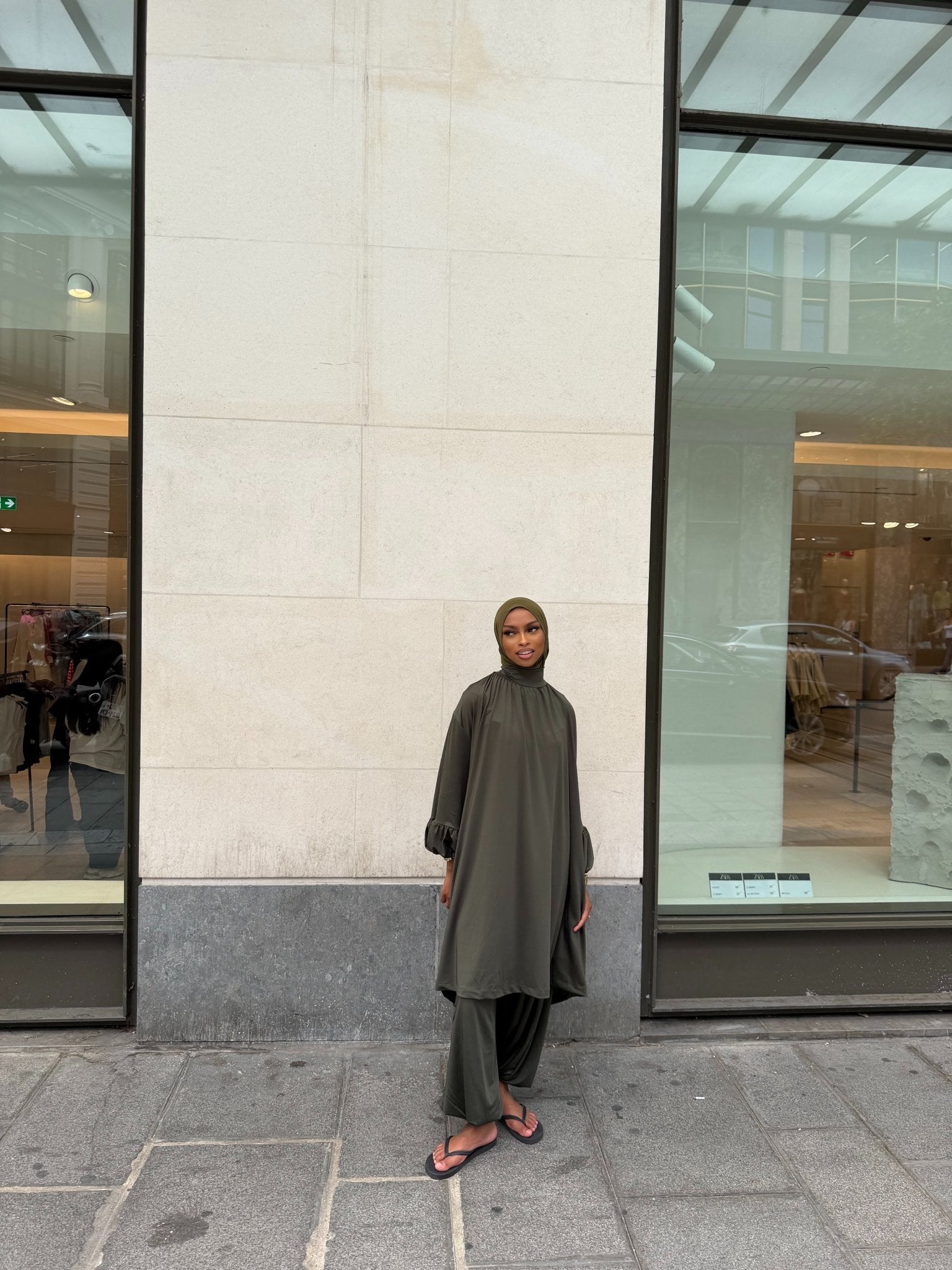 Ensemble de plage Houda Premium Kaki + Hijab