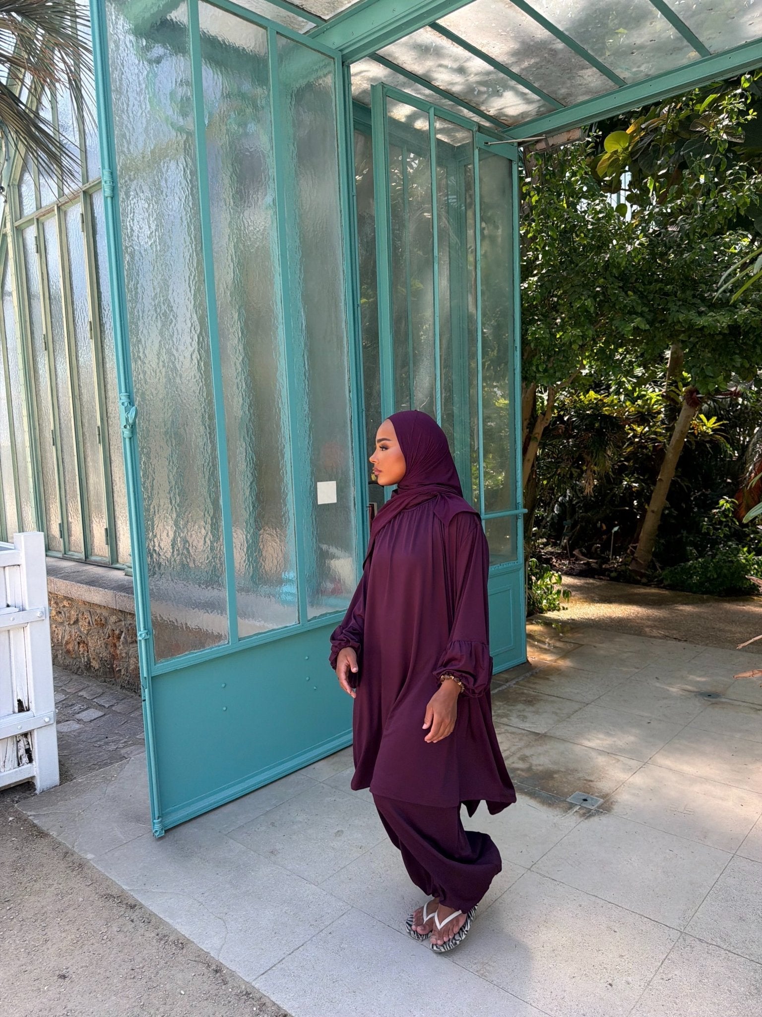 Ensemble de plage Houda Premium Prune + Hijab