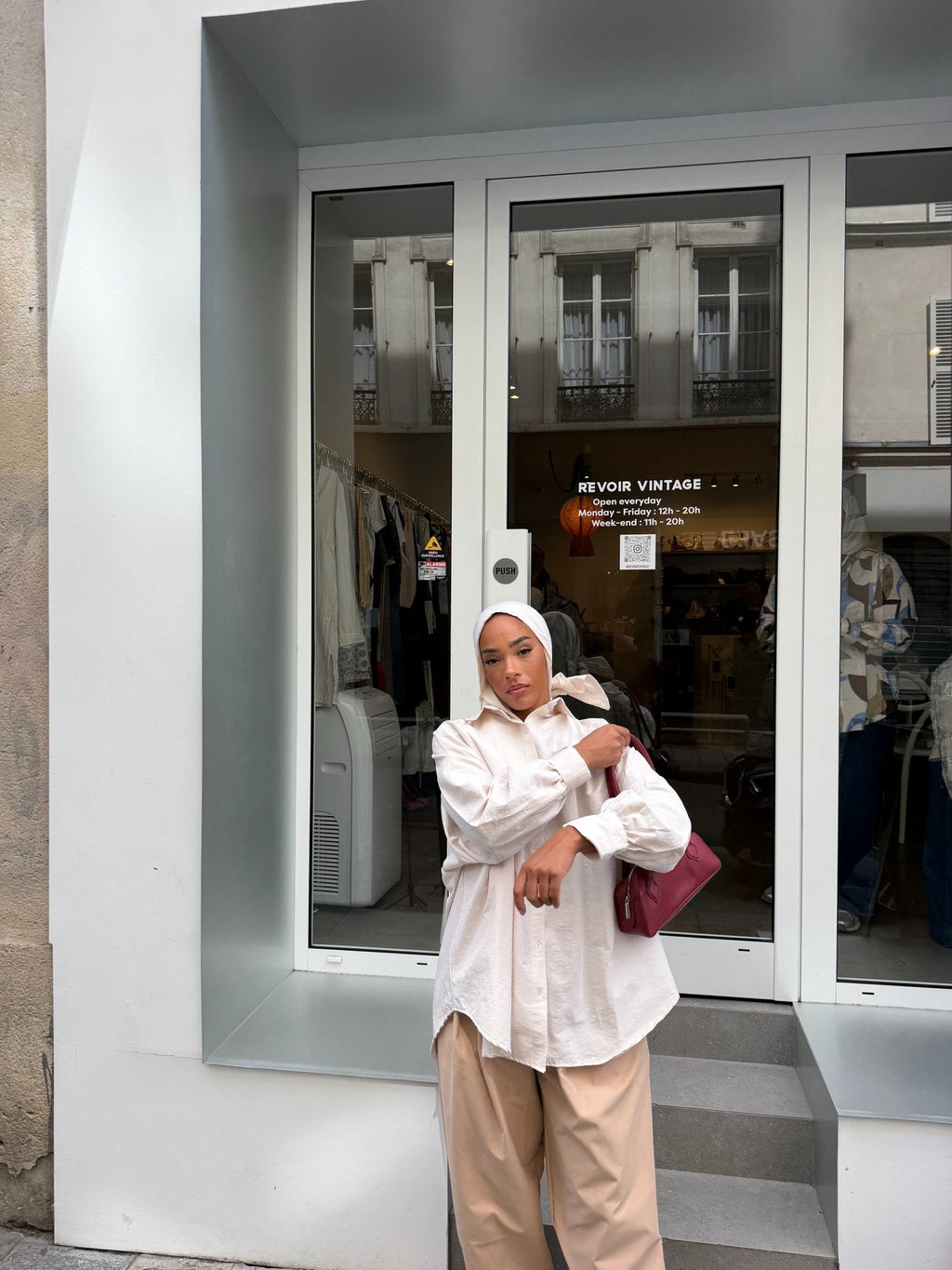 Ensemble Awa Beige clair(Chemise + Hijab)