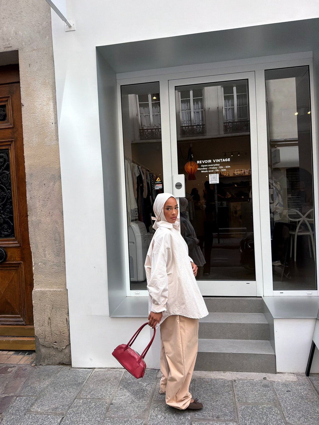 Ensemble Awa Beige clair(Chemise + Hijab)