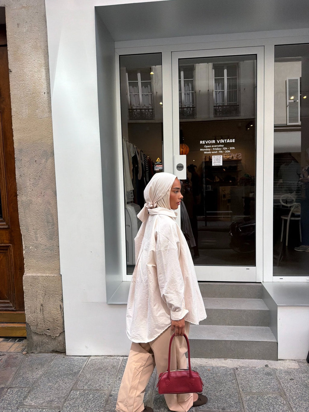Ensemble Awa Beige clair(Chemise + Hijab)