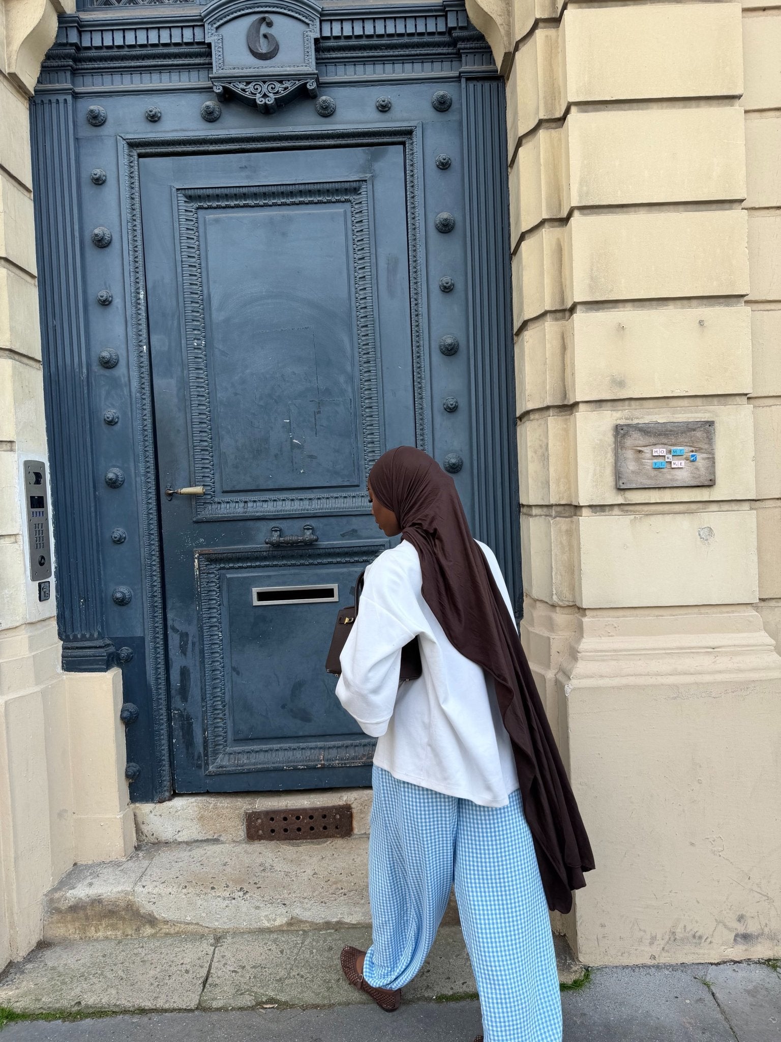 Pantalon Madeleine Bleu ciel-Blanc (Carreaux)