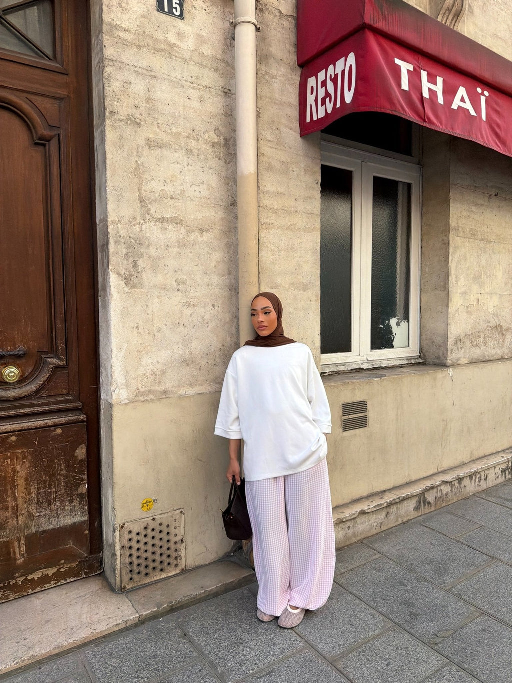 Pantalon Madeleine Rose-Blanc (Carreaux)