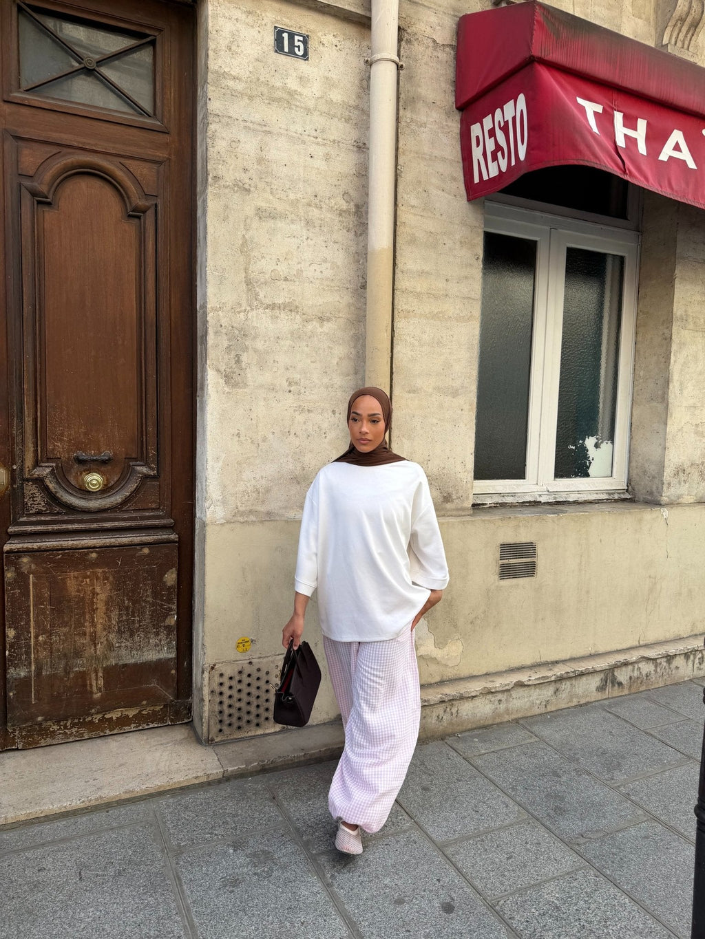 Pantalon Madeleine Rose-Blanc (Carreaux)