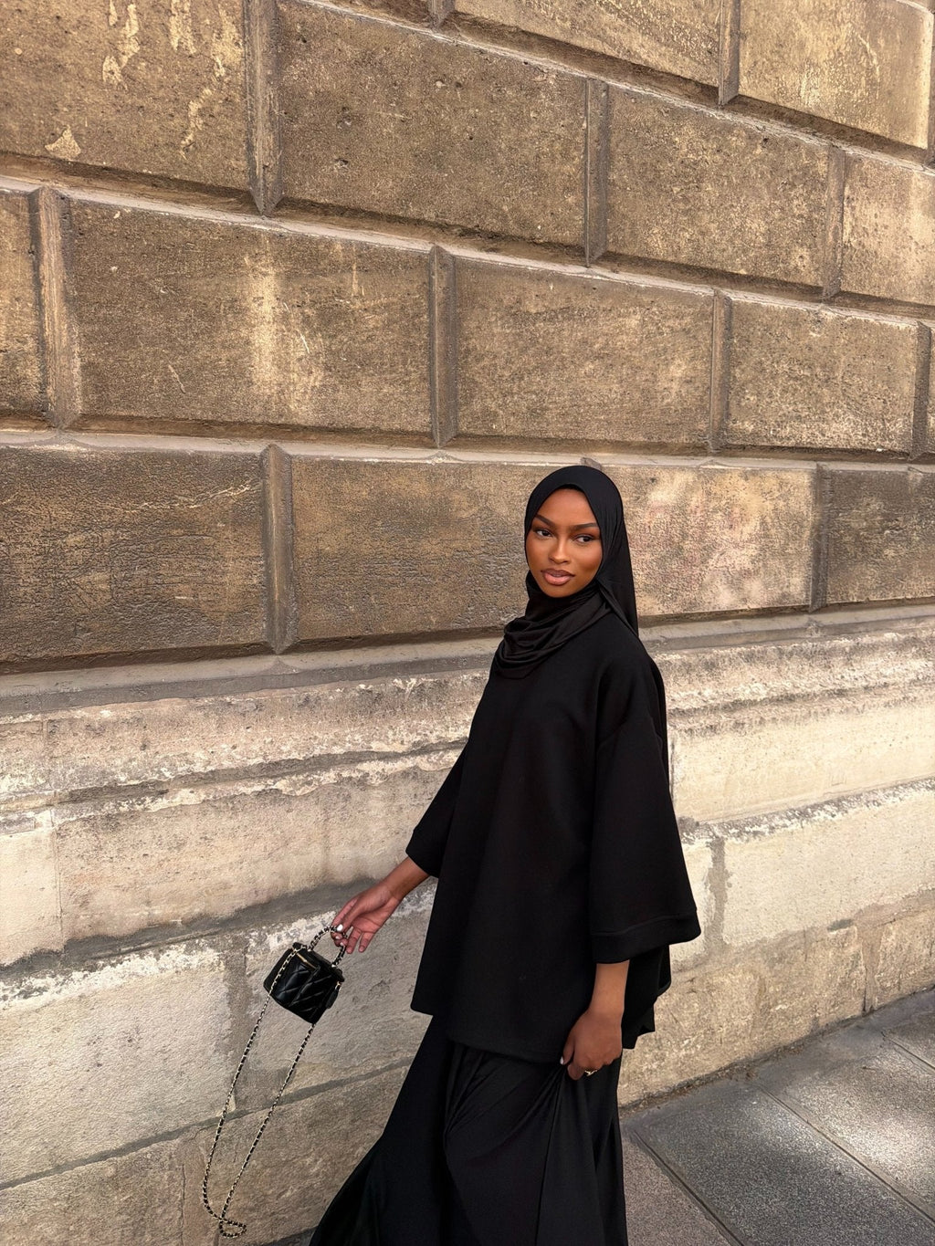 Set Jupe + Hijab Jersey Scuba Premium Noir