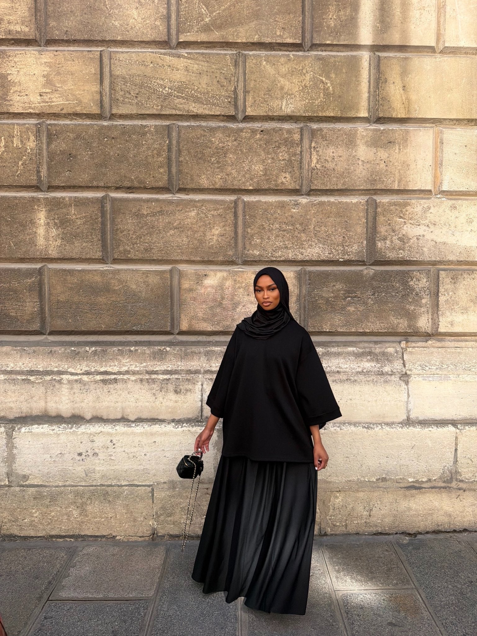 Set Jupe + Hijab Jersey Scuba Premium Noir